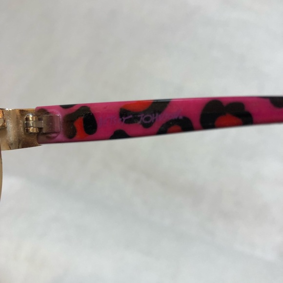 Betsy Johnson Gold Frame Pink and Black Animal Print Arm Sunglasses - Picture 7 of 10